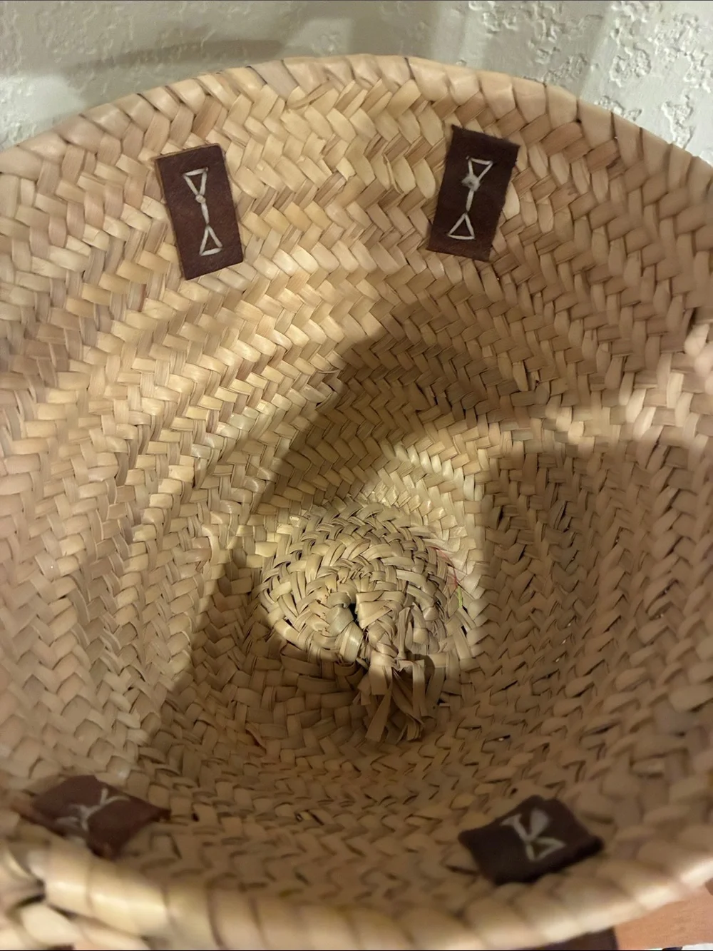 Woven Straw Tote Bag with Brown Leather Straps